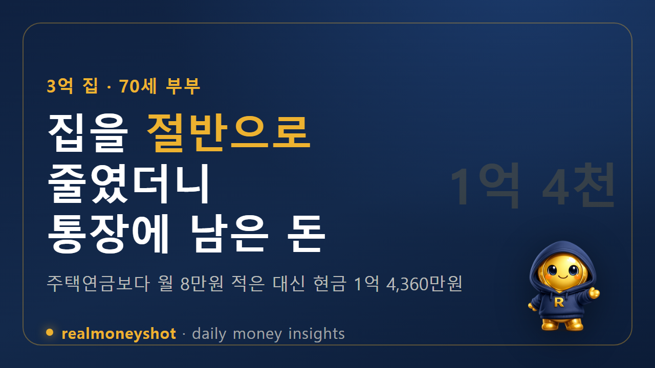 주택연금 vs 다운사이징 2026년 8월 — 3억 집 줄이면 월 84만 원, 통장엔 1억 4천