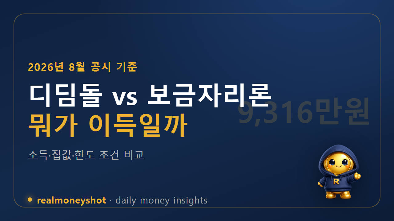 디딤돌대출 보금자리론 비교 2026 - 금리 2.85% vs 5.10% 한도 차이